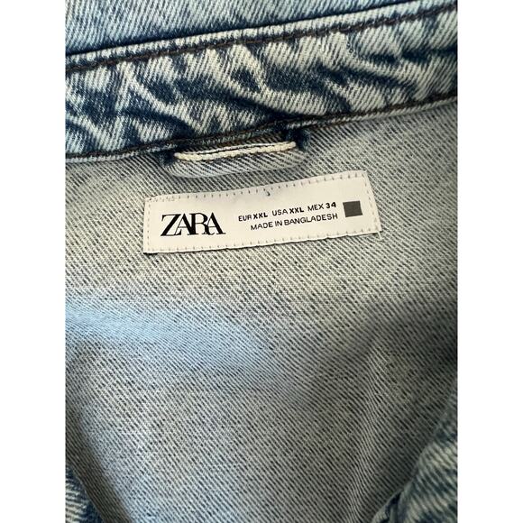 NWT ZARA Light Wash Denim Mini Long Sleeves Button Down Cotton Pocket Dress XXL - Picture 6 of 6